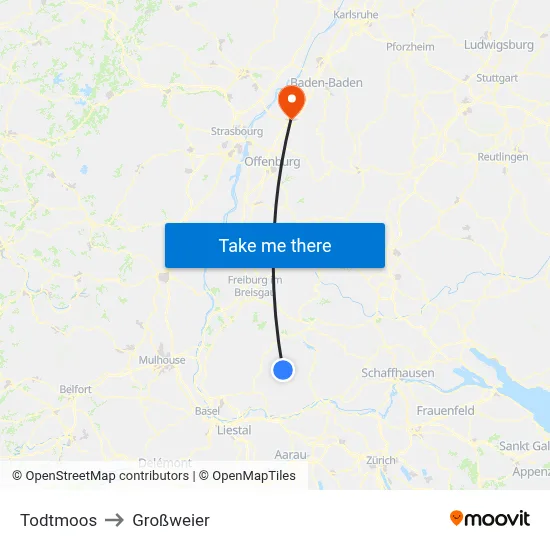 Todtmoos to Großweier map