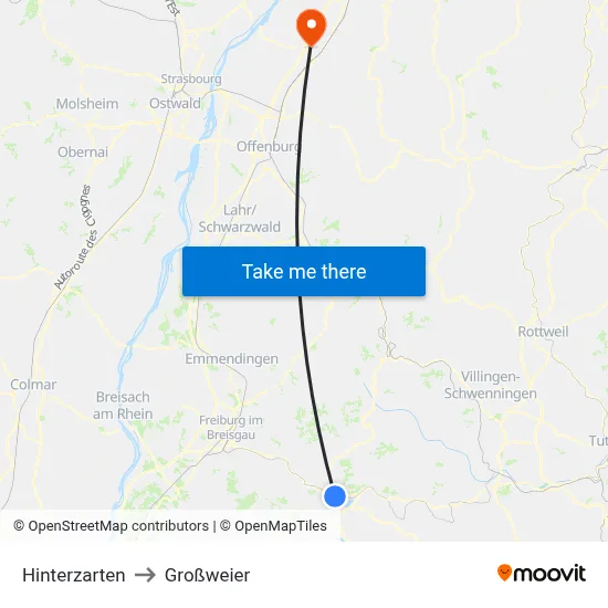 Hinterzarten to Großweier map