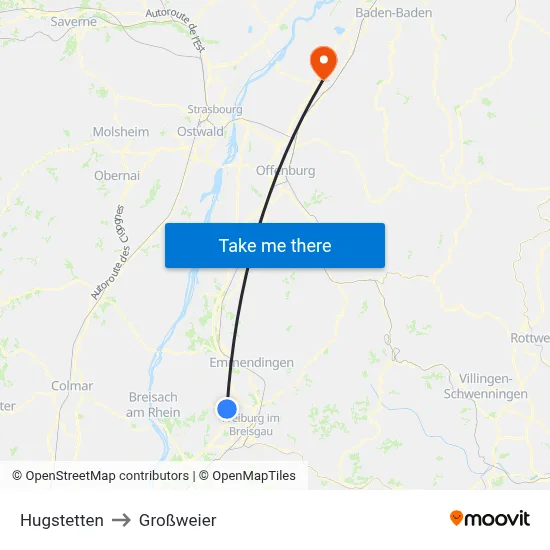 Hugstetten to Großweier map