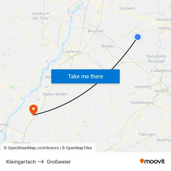 Kleingartach to Großweier map