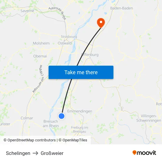 Schelingen to Großweier map