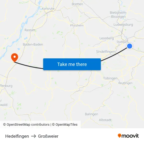 Hedelfingen to Großweier map