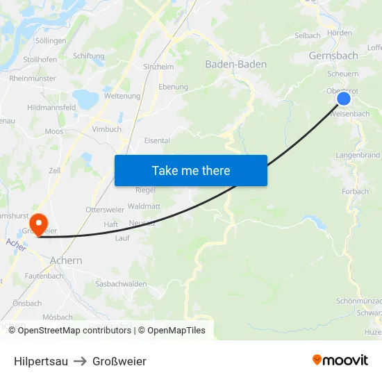 Hilpertsau to Großweier map