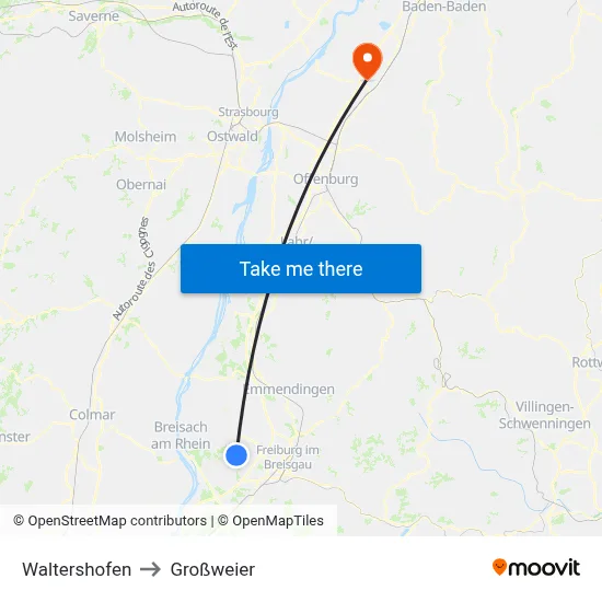 Waltershofen to Großweier map