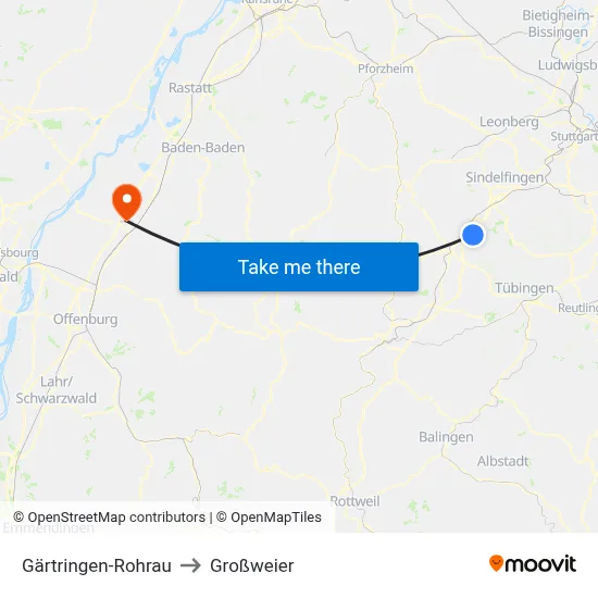 Gärtringen-Rohrau to Großweier map