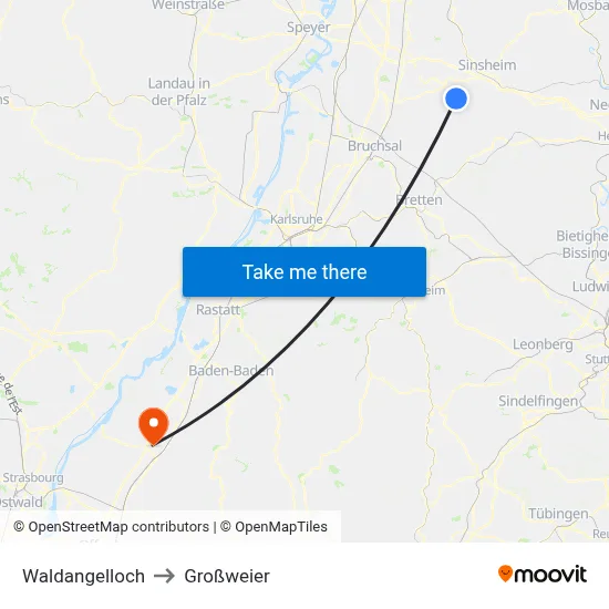 Waldangelloch to Großweier map