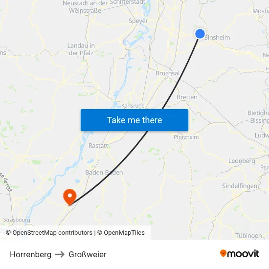 Horrenberg to Großweier map