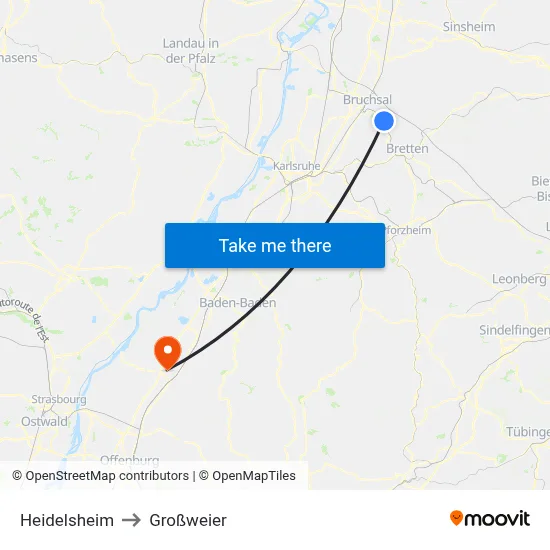 Heidelsheim to Großweier map