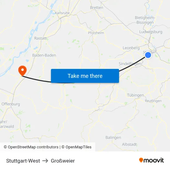 Stuttgart-West to Großweier map