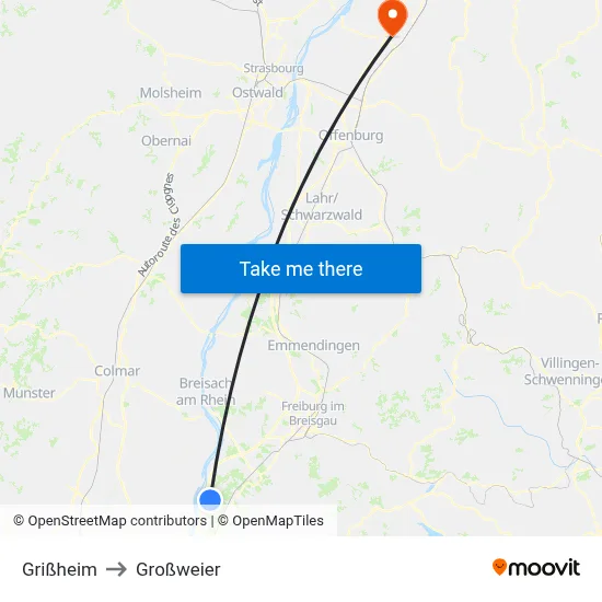 Grißheim to Großweier map