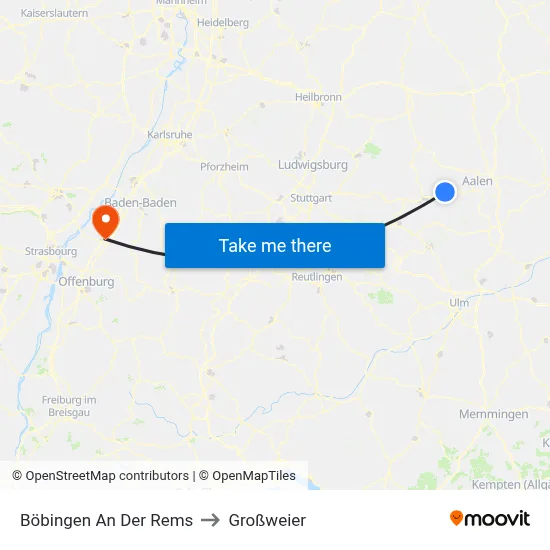 Böbingen An Der Rems to Großweier map