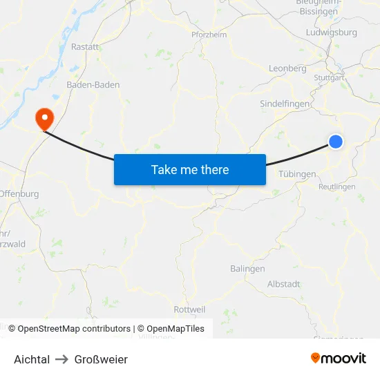 Aichtal to Großweier map