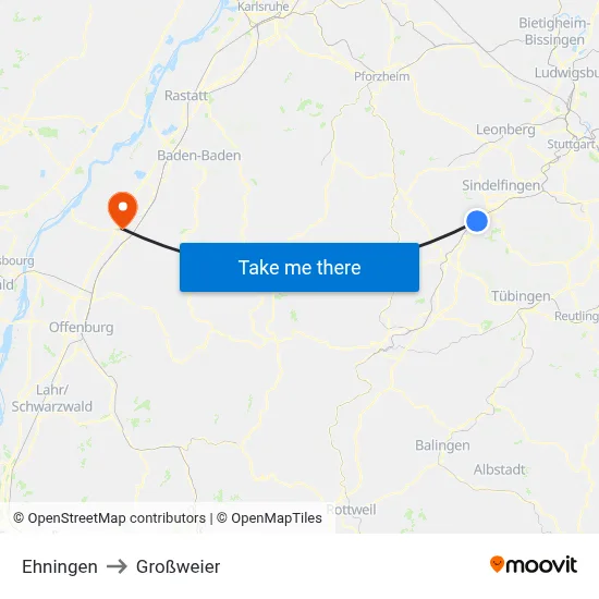 Ehningen to Großweier map