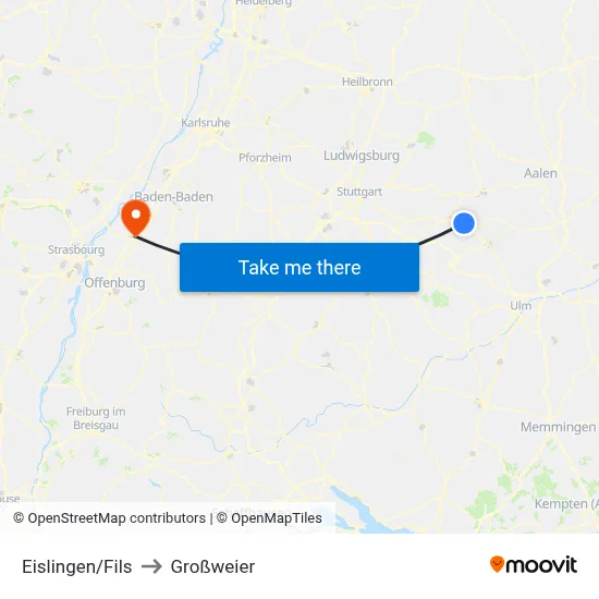 Eislingen/Fils to Großweier map