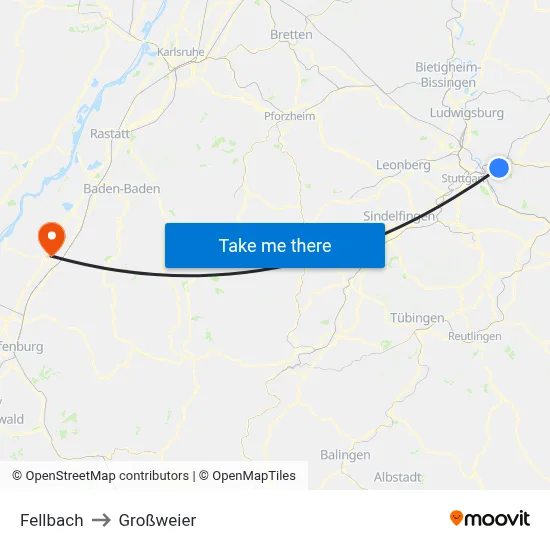 Fellbach to Großweier map
