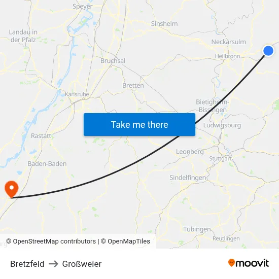 Bretzfeld to Großweier map