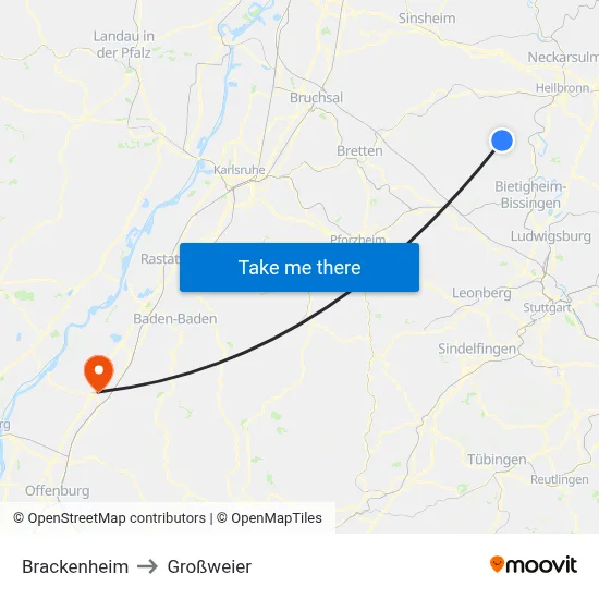 Brackenheim to Großweier map