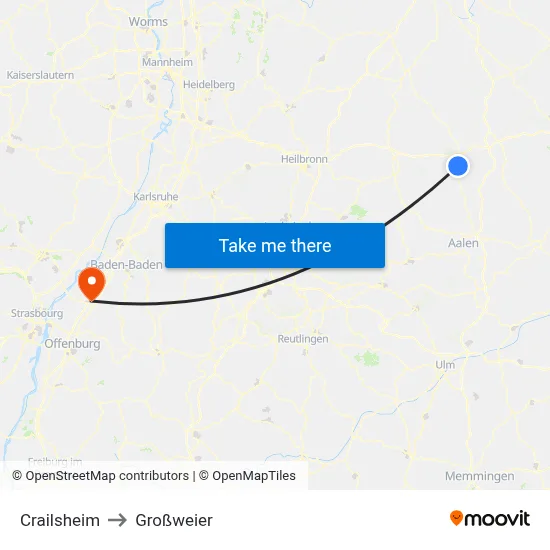 Crailsheim to Großweier map