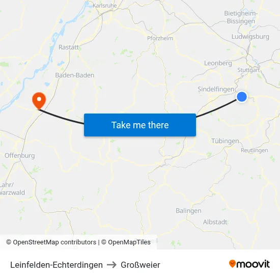 Leinfelden-Echterdingen to Großweier map
