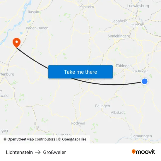 Lichtenstein to Großweier map