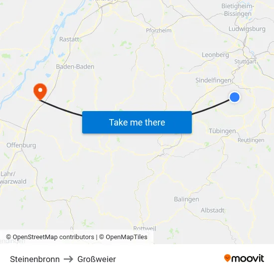 Steinenbronn to Großweier map