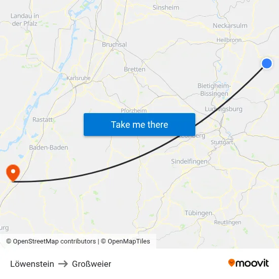 Löwenstein to Großweier map