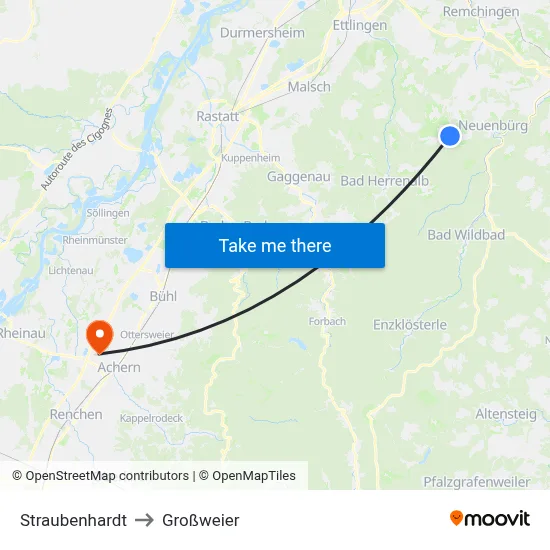 Straubenhardt to Großweier map