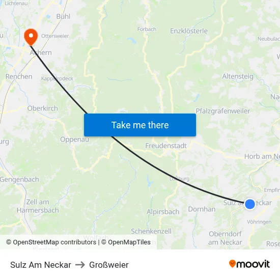 Sulz Am Neckar to Großweier map