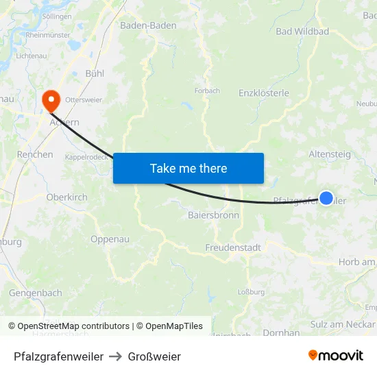 Pfalzgrafenweiler to Großweier map