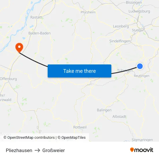 Pliezhausen to Großweier map