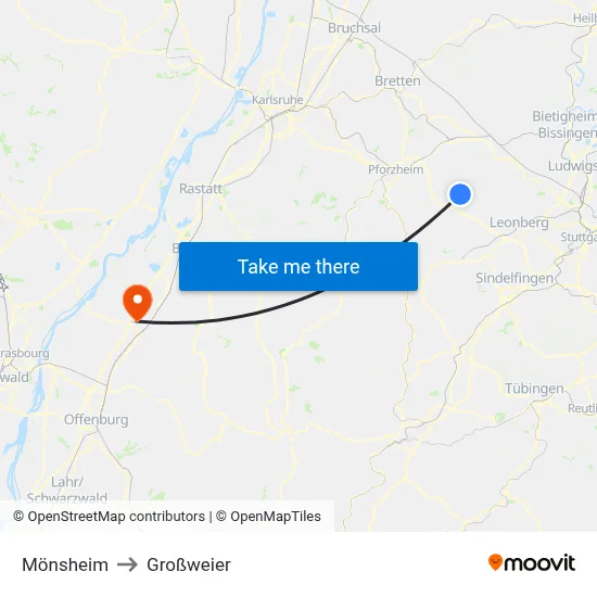 Mönsheim to Großweier map