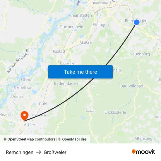 Remchingen to Großweier map