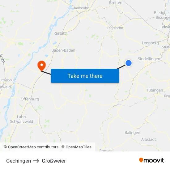 Gechingen to Großweier map