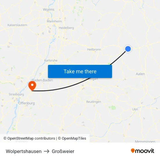 Wolpertshausen to Großweier map