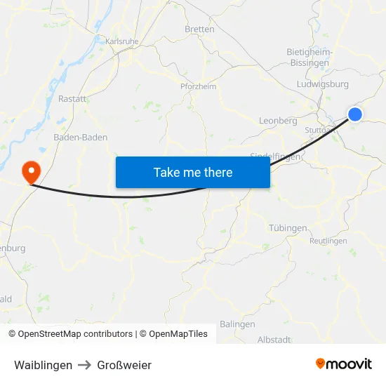 Waiblingen to Großweier map