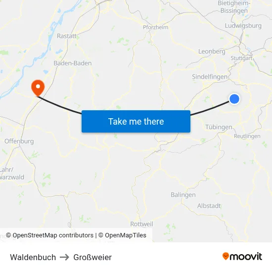 Waldenbuch to Großweier map