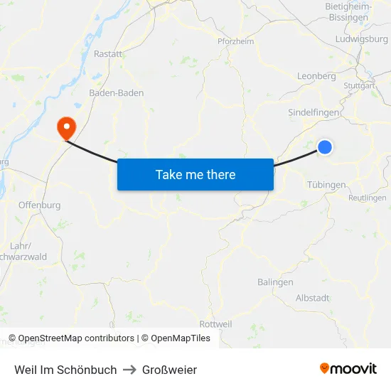 Weil Im Schönbuch to Großweier map
