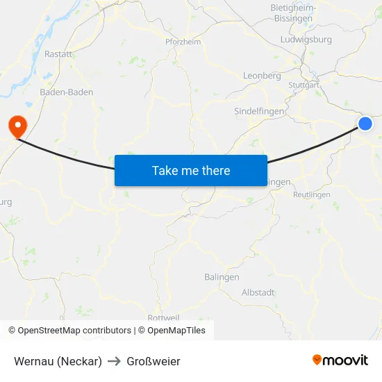 Wernau (Neckar) to Großweier map