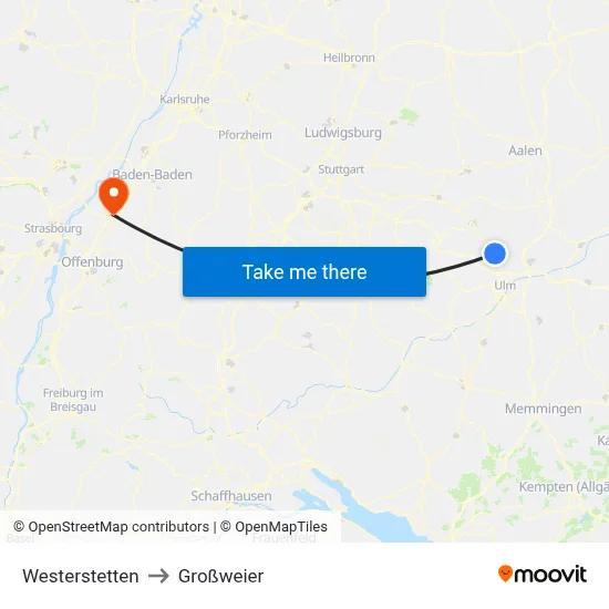 Westerstetten to Großweier map