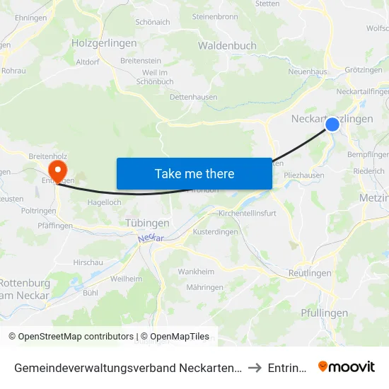 Gemeindeverwaltungsverband Neckartenzlingen to Entringen map