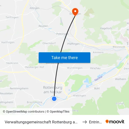Verwaltungsgemeinschaft Rottenburg am Neckar to Entringen map