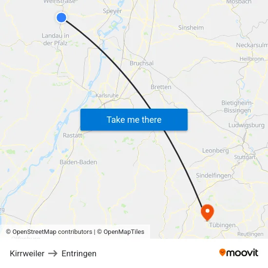 Kirrweiler to Entringen map