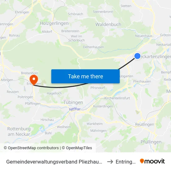 Gemeindeverwaltungsverband Pliezhausen to Entringen map