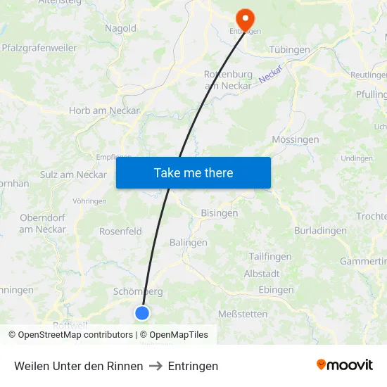 Weilen Unter den Rinnen to Entringen map