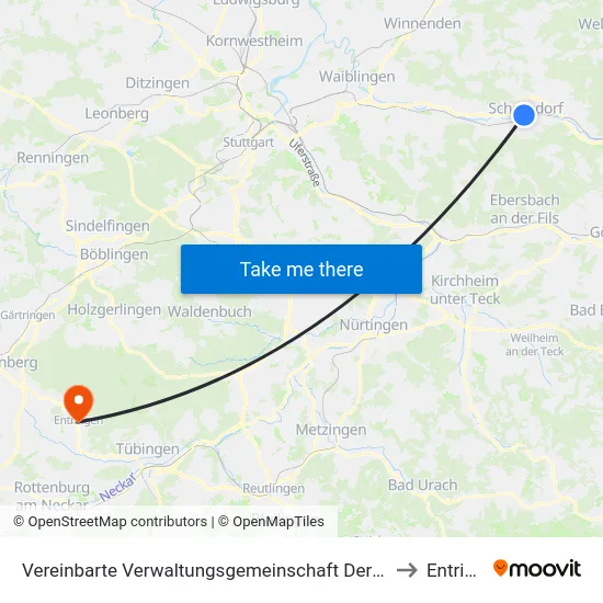 Vereinbarte Verwaltungsgemeinschaft Der Stadt Schorndorf to Entringen map