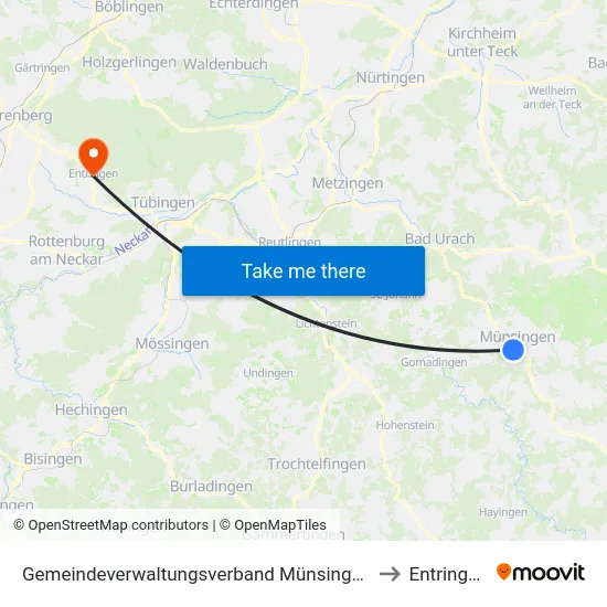 Gemeindeverwaltungsverband Münsingen to Entringen map