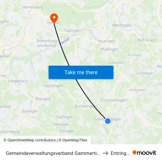 Gemeindeverwaltungsverband Gammertingen to Entringen map