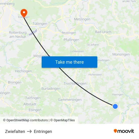 Zwiefalten to Entringen map