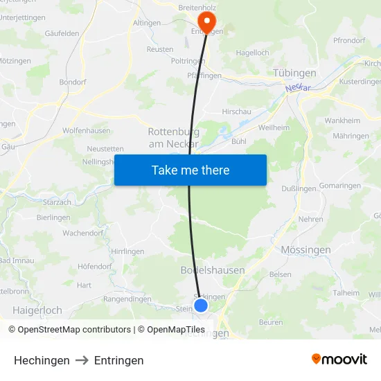 Hechingen to Entringen map