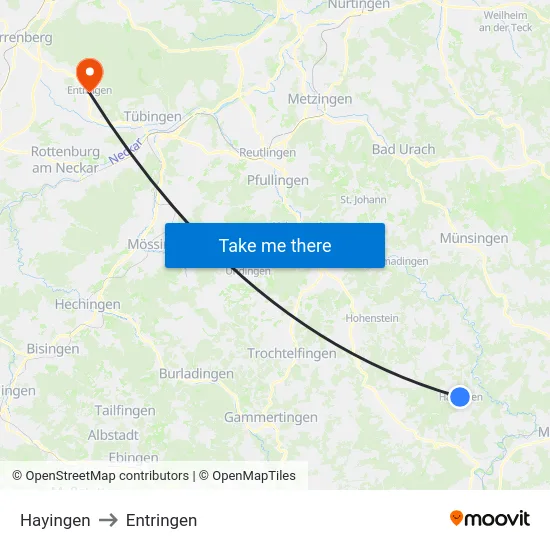 Hayingen to Entringen map